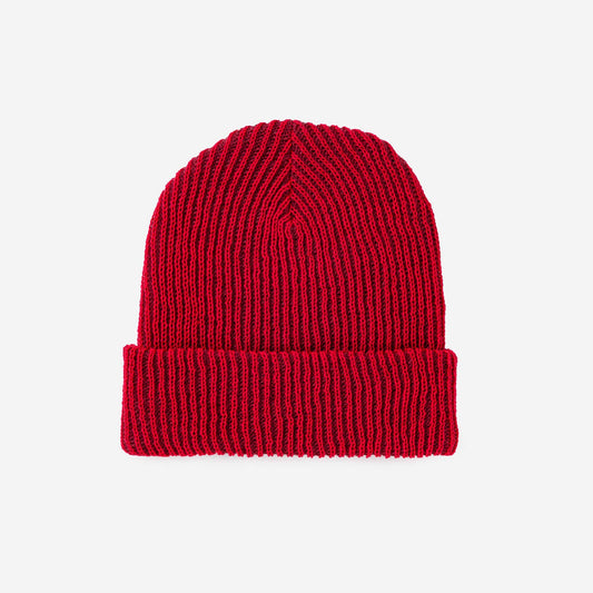 Verloop- Simple Rib Knit Beanie: Ruby Red