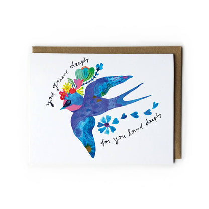 Honeyberry Studios - Blue Swallow You Grieve Deeply Sympathy Greeting Card