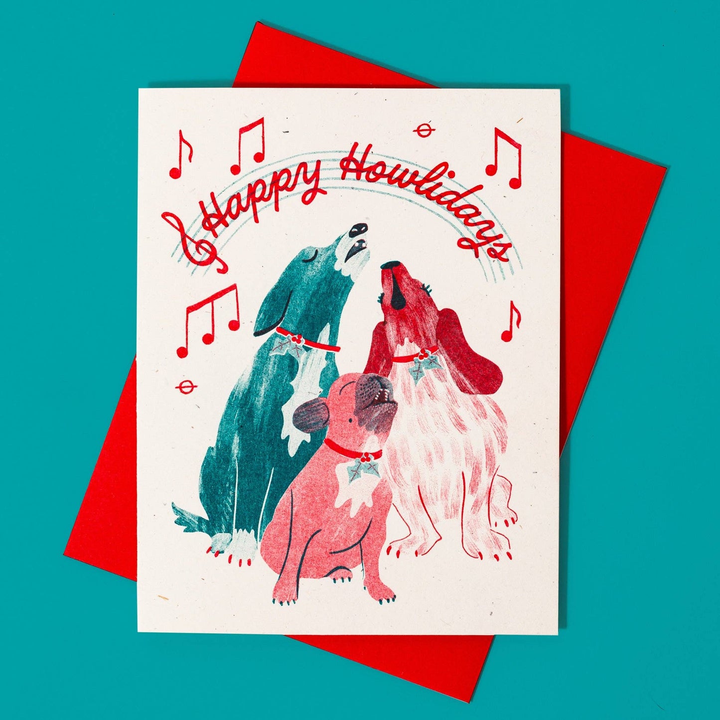 Bromstad Printing Co. - Happy Howlidays Dogs - Risograph Christmas Card