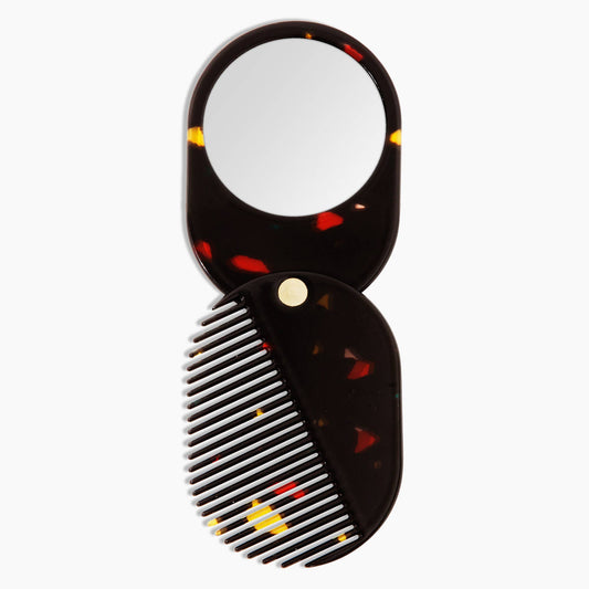 Poketo - 2 in 1 Pocket Comb Mirror in Black Amber