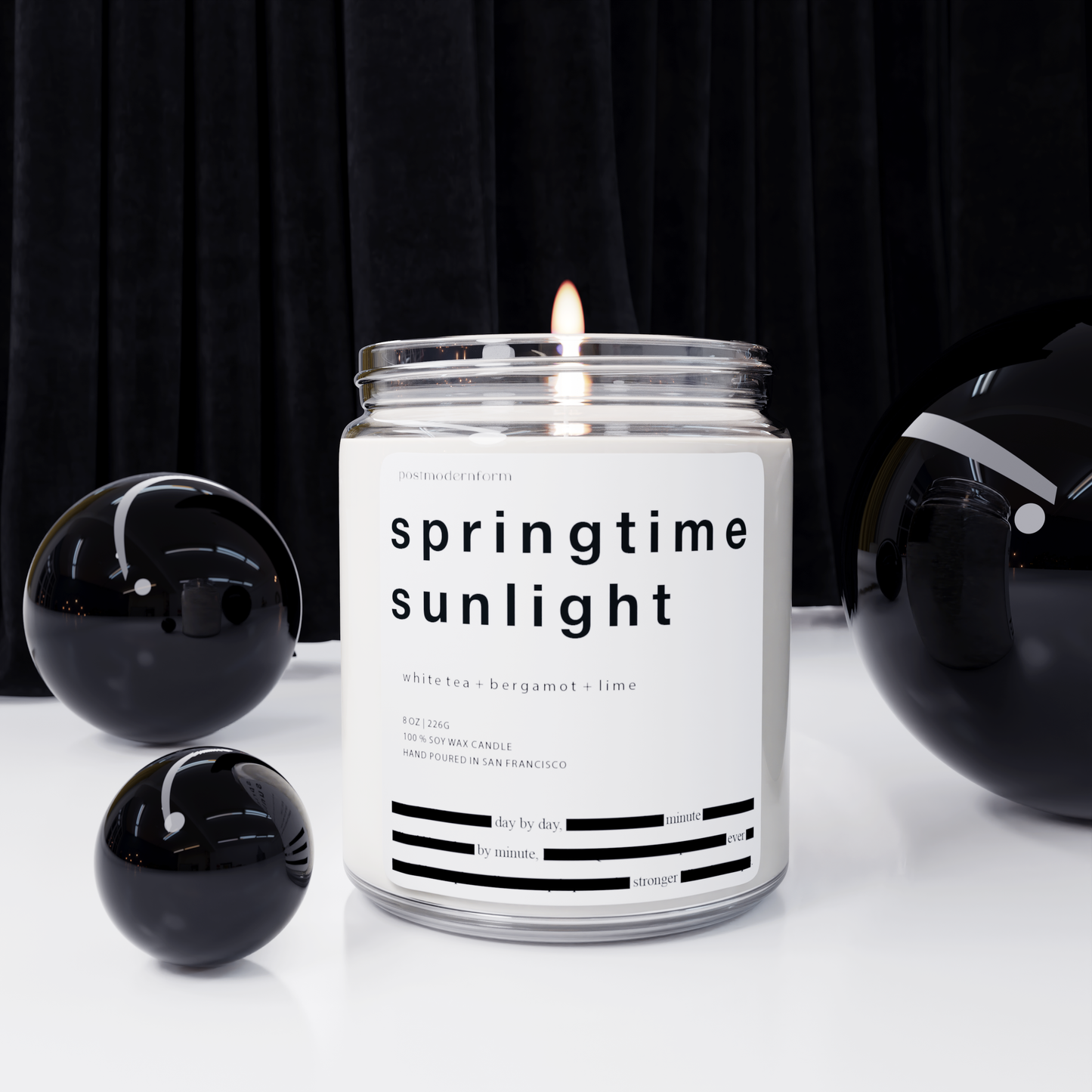 postmodernform - springtime sunlight / white tea + bergamot + lime candle