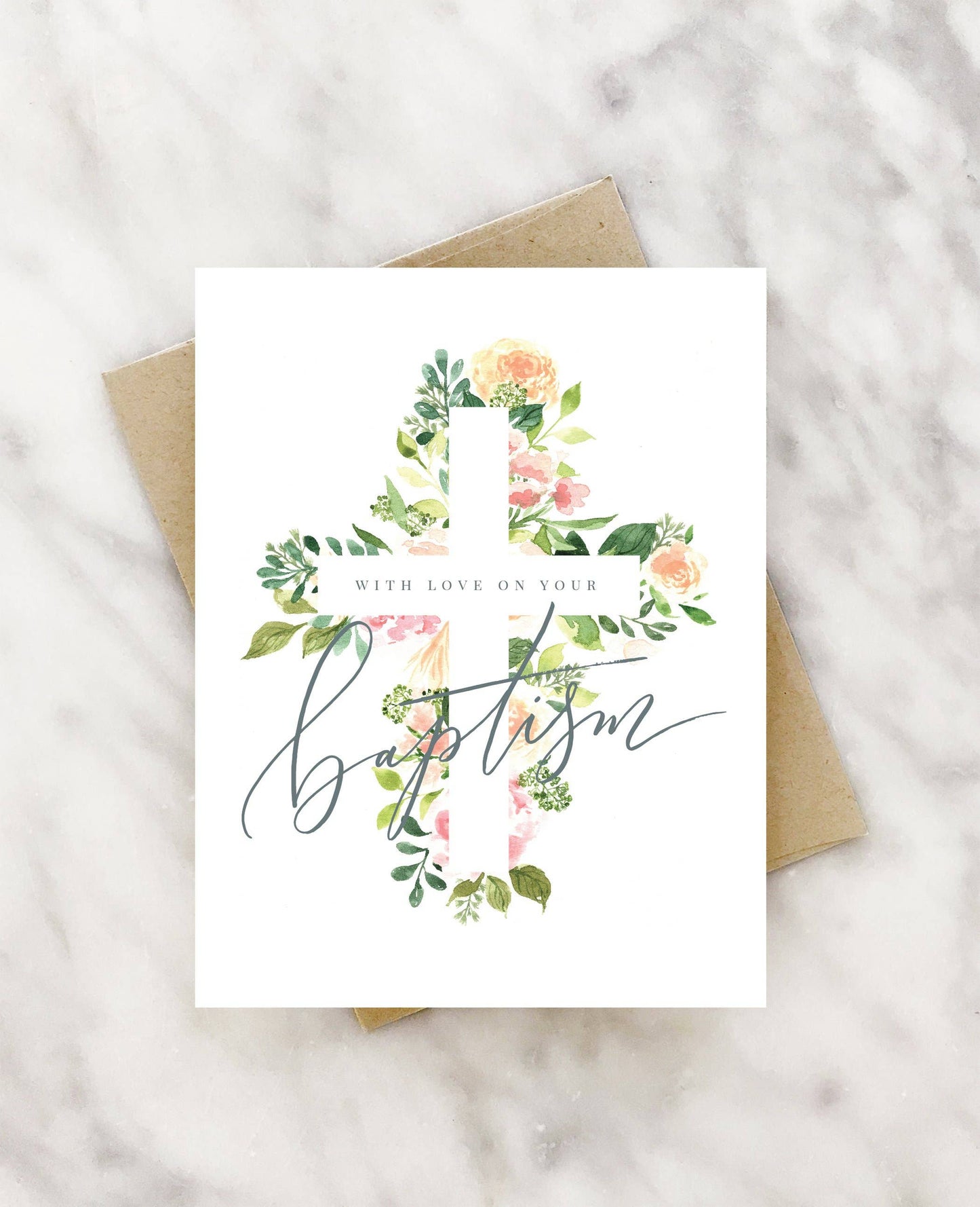 2021 Co. - Floral cross baptism card