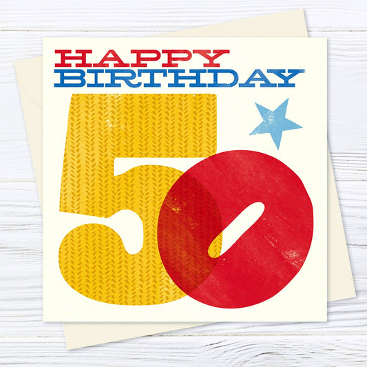 Pennychoo - Woodblock 50th Birthday Card