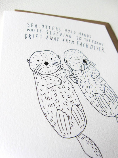 Honeyberry Studios - Sea Otter Hold Hands Greeting Card