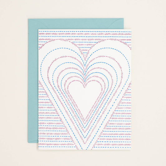 Helen Edna - Xoxo Hearts Letterpress Card - Handprinted - Greeting Card - Christmas Gift