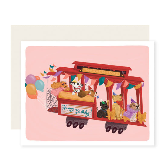 Slightly Stationery - Cable Car Dog Birthday Card