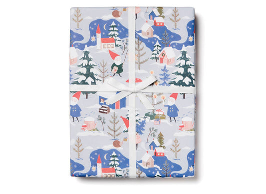 Red Cap Cards - Holiday Gnomes holiday wrapping paper: Rolls of 3 sheets