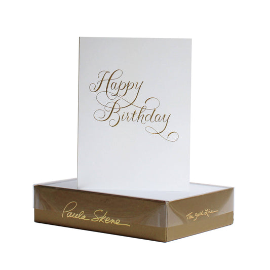 PAULA SKENE - Happy Birthday Calligraphy on White Birthday Card