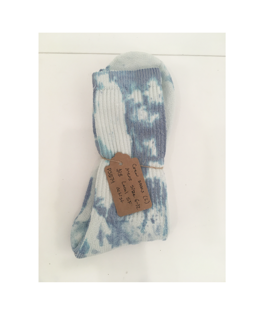 Tie Dye Ribbed Crew Socks - Large - Blue