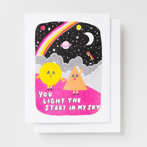 Yellow Owl-Riso Card - You Light the Stars