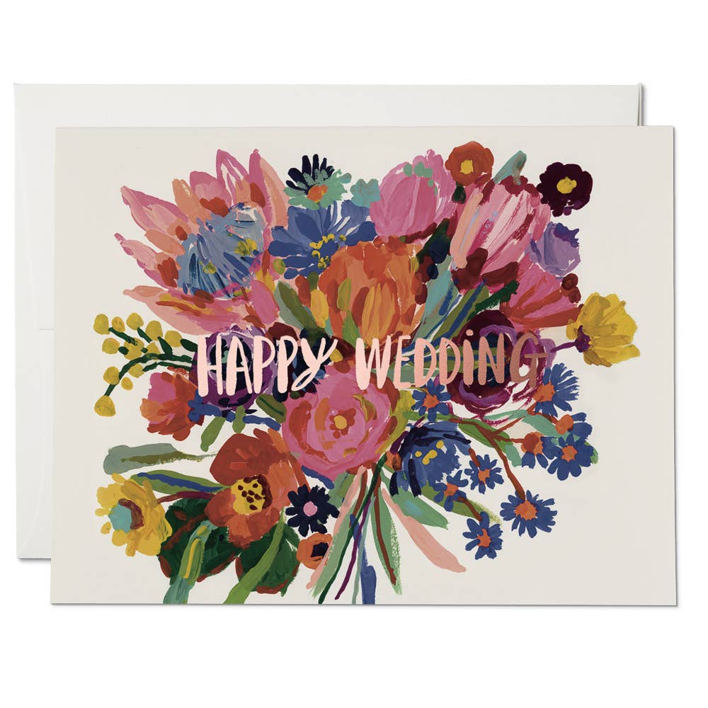Red Cap Cards - Happy Wedding Flowers wedding greeting card