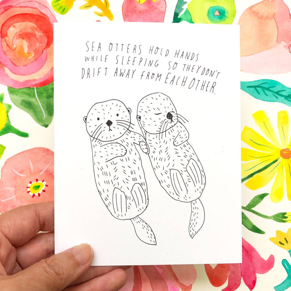 Honeyberry Studios - Sea Otter Hold Hands Greeting Card