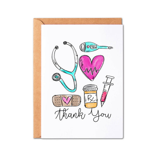 Simply Crafty - Nurse Hand Drawn Watercolor Thank You Card