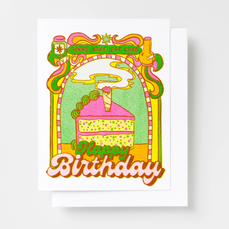 Yellow Owl Workshop - HBD Wake Bake Eat Cake Risograph Card