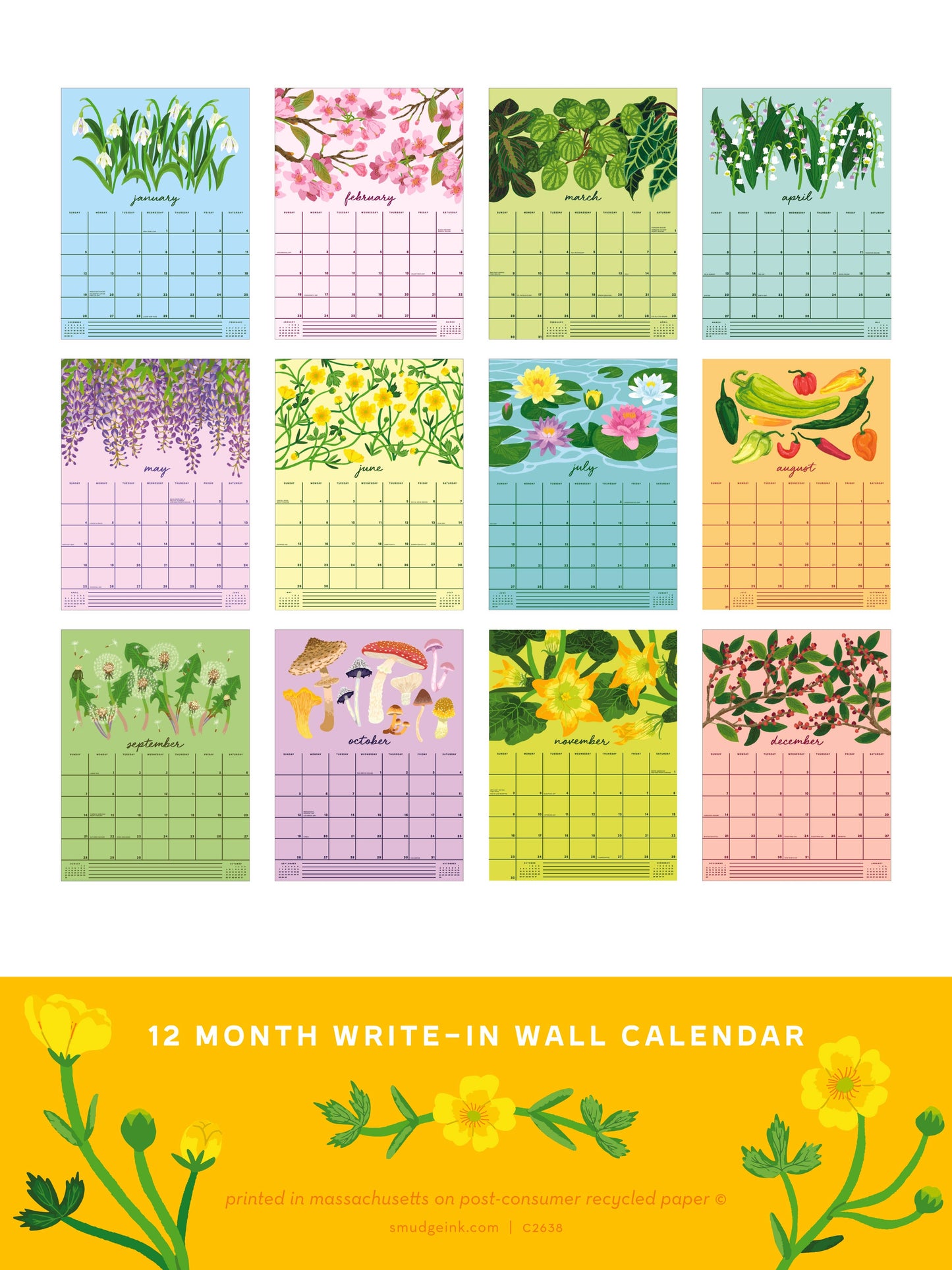 Smudge Ink - 2025 Flourish Wall Calendar