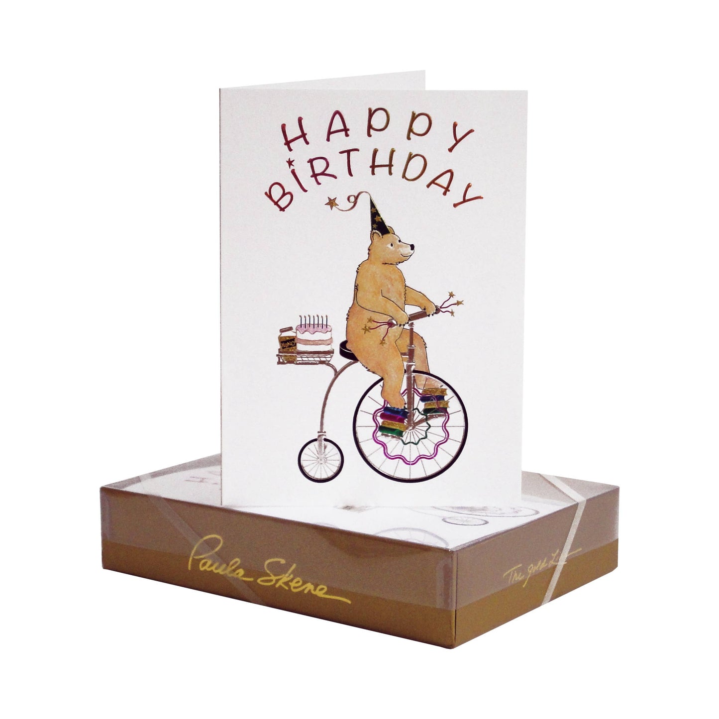 PAULA SKENE DESIGNS - Bear on Bicycle Birthday Card