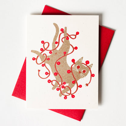 Bromstad Printing Co. - Tangled String Lights Cat - Risograph Card