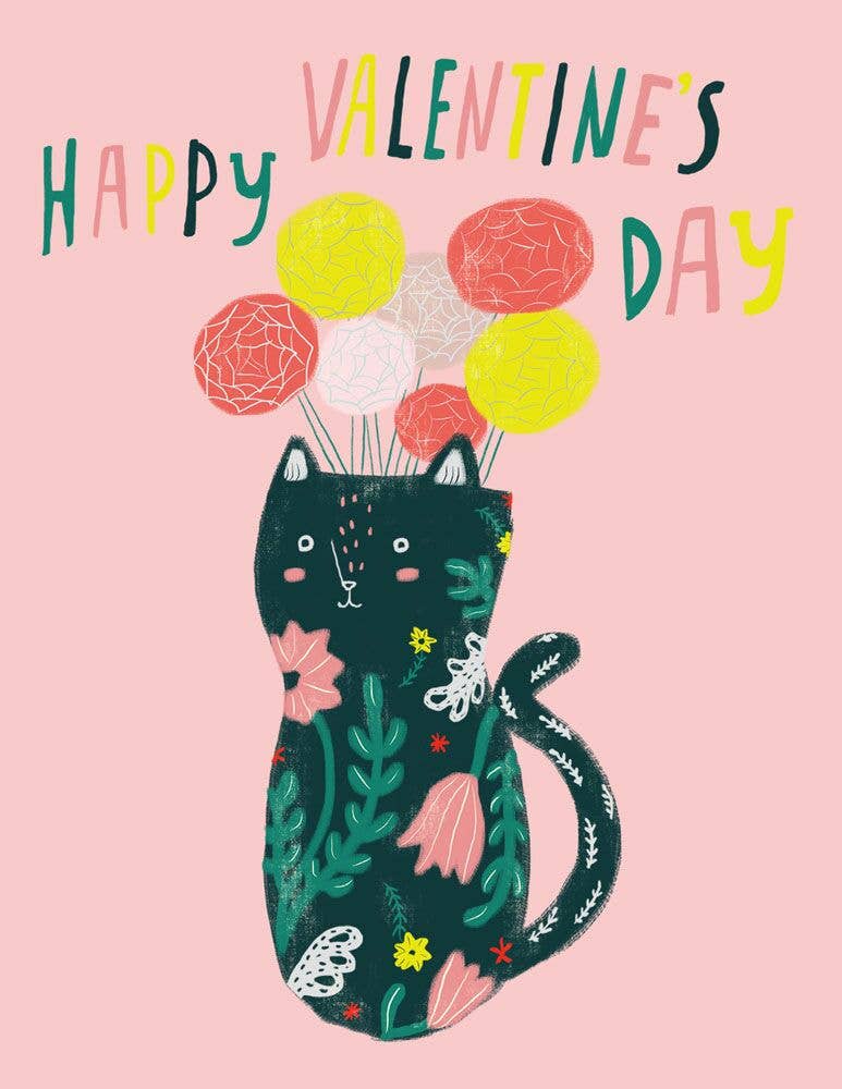 Honeyberry Studios - Kitty Vase Valentines Day Greeting Card