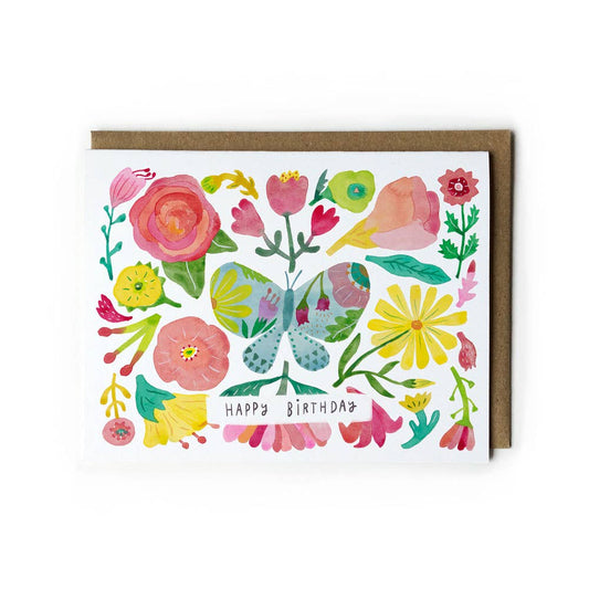 Honeyberry Studios - Butterfly Flower Birthday Greeting Card