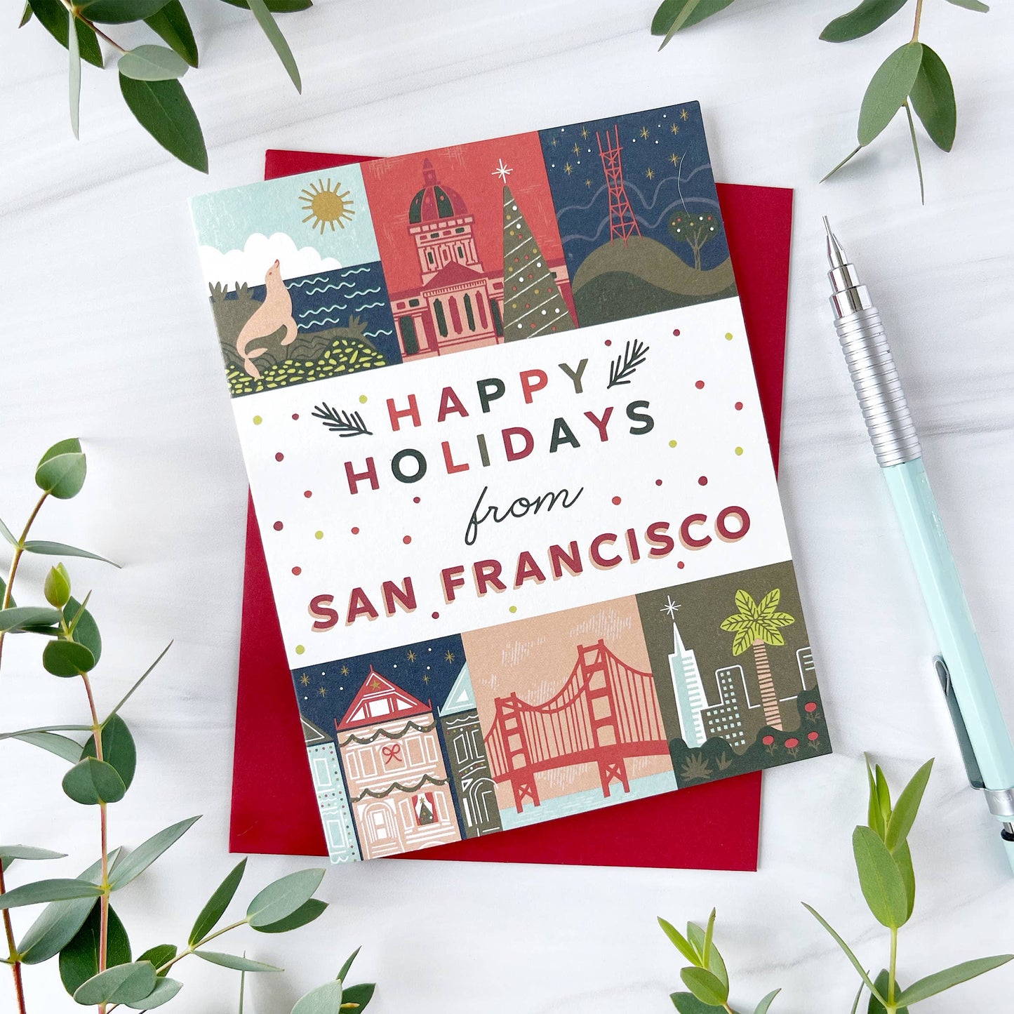 Paper Parasol Press - San Francisco Holiday Grid Card