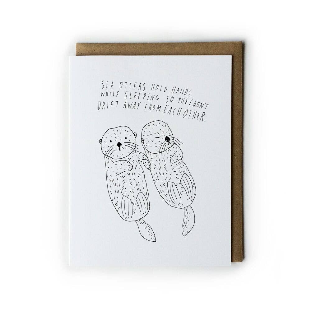 Honeyberry Studios - Sea Otter Hold Hands Greeting Card