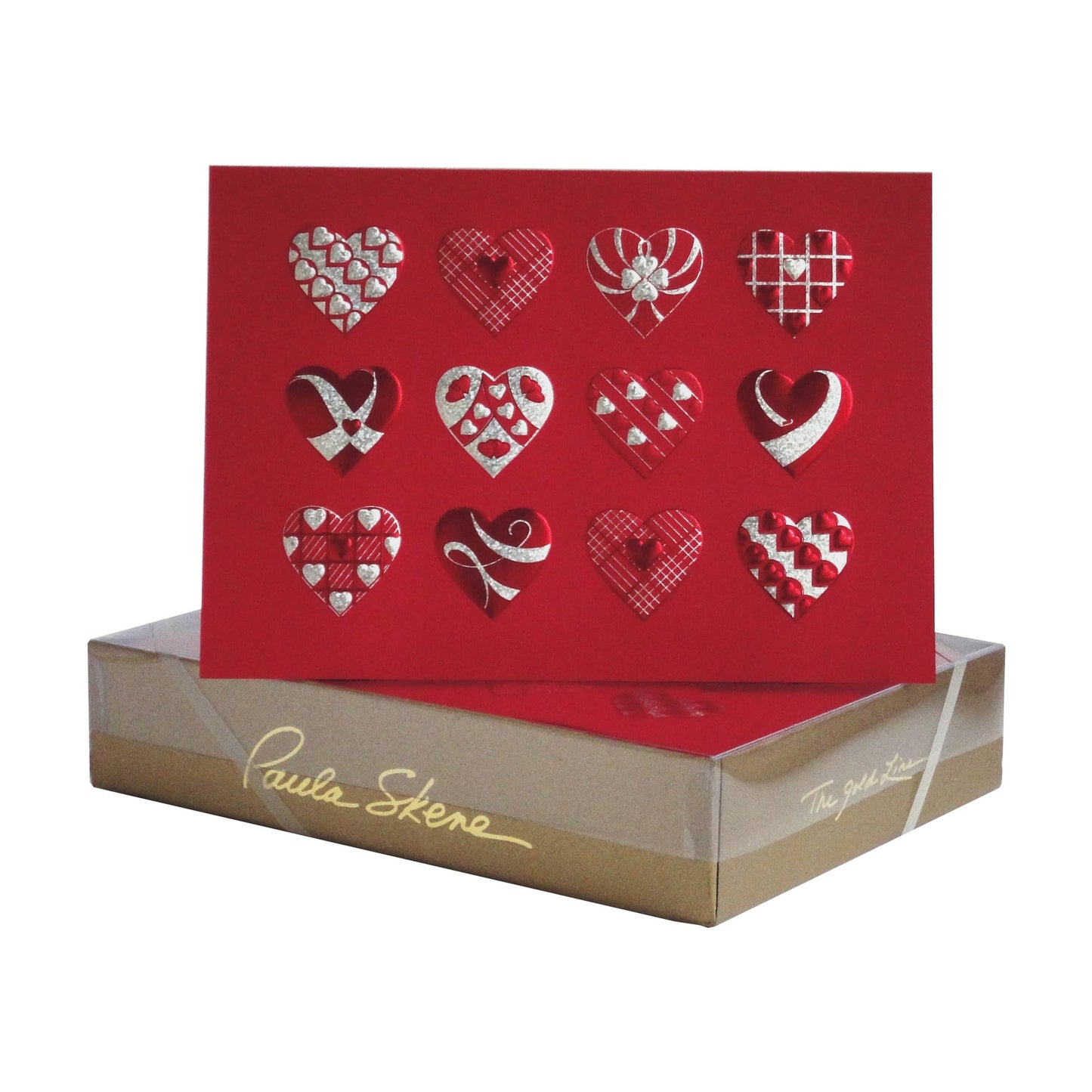 PAULA SKENE - Heart Medley Silver on Red Valentine's Day Card