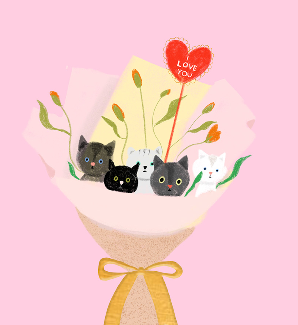 Carolyn Suzuki - CAT BOUQUET - Love Card