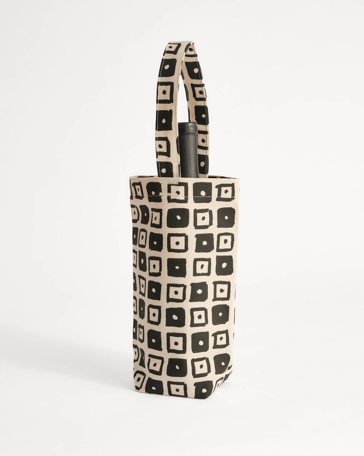 LCQKS - Hand-Sewn Cotton Canvas Wine Tote from St. Louis: Black (Dot Checker)