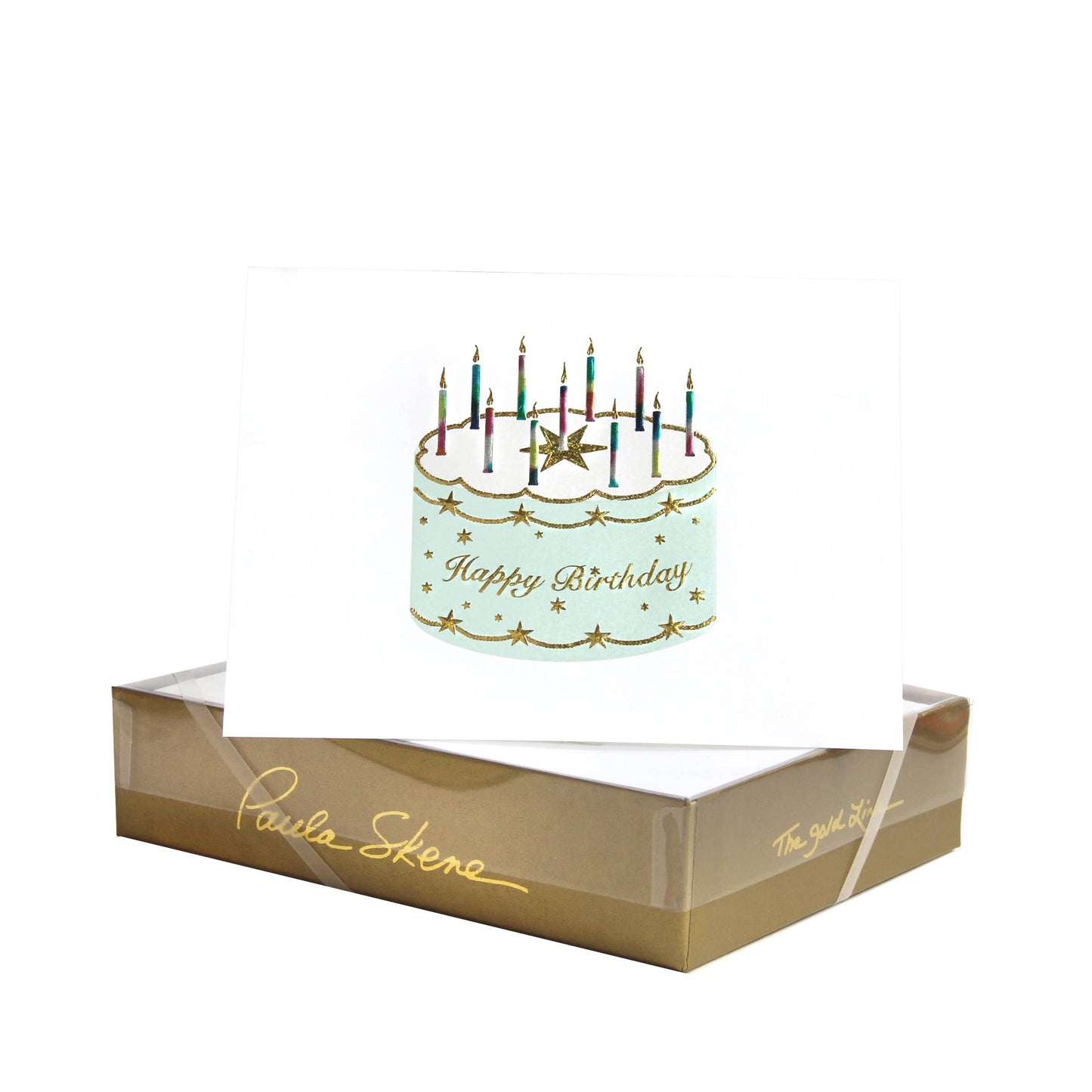 PAULA SKENE- Starring Birthday Cake Mint on White Birthday Card