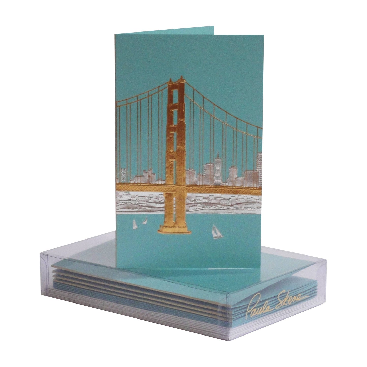 PAULA SKENE DESIGNS - San Francisco Skyline on Teal Mini Note Card - Single