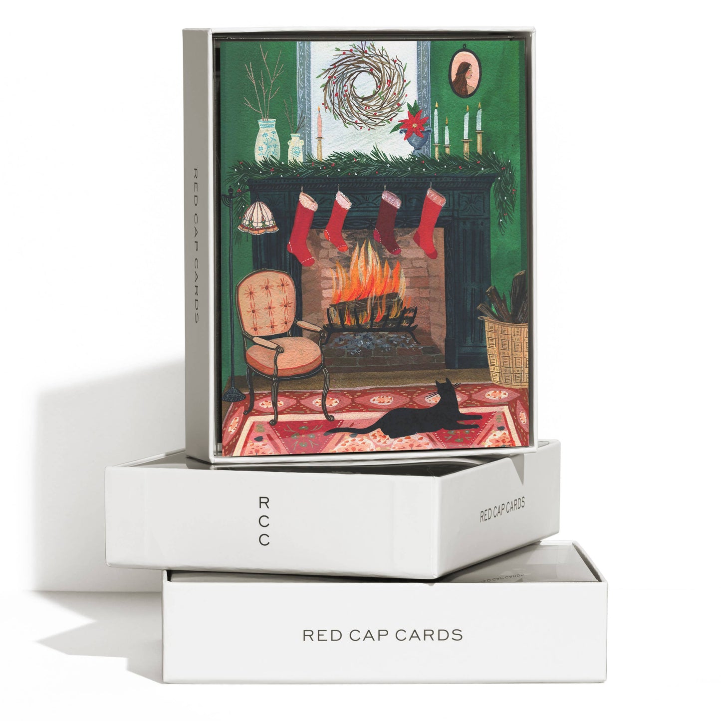 Red Cap Cards - Christmas by the Fireplace holiday greeting card