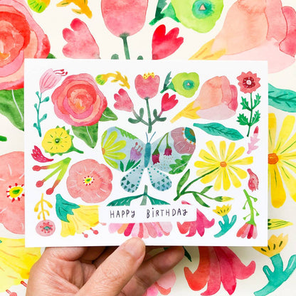 Honeyberry Studios - Butterfly Flower Birthday Greeting Card