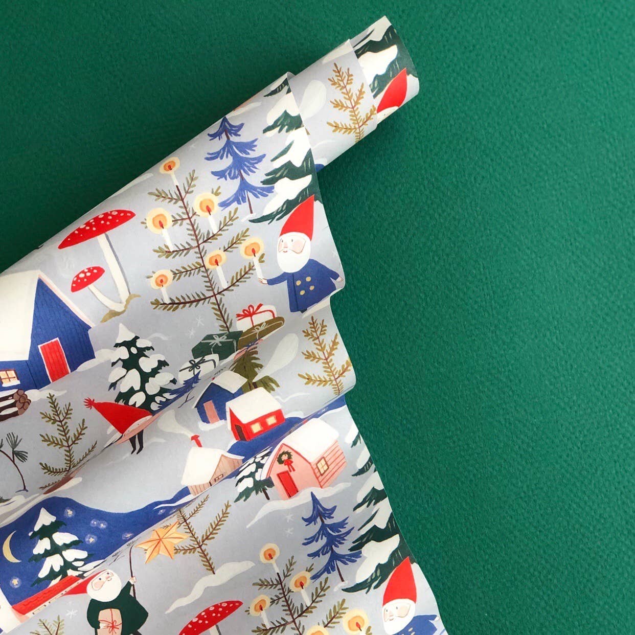 Red Cap Cards - Holiday Gnomes holiday wrapping paper: Rolls of 3 sheets