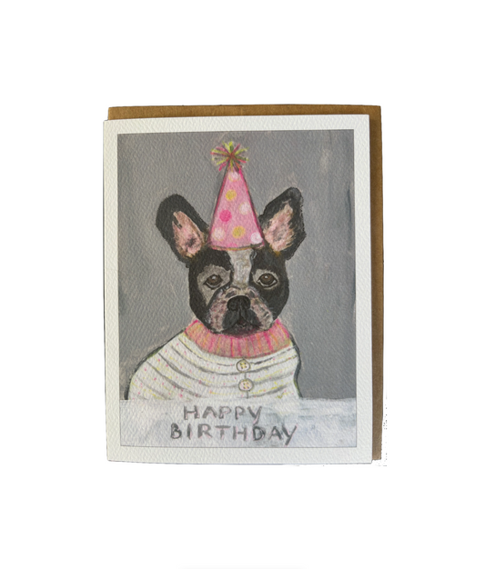 Bernie Street Studios - Frenchie birthday hat dog card pet card