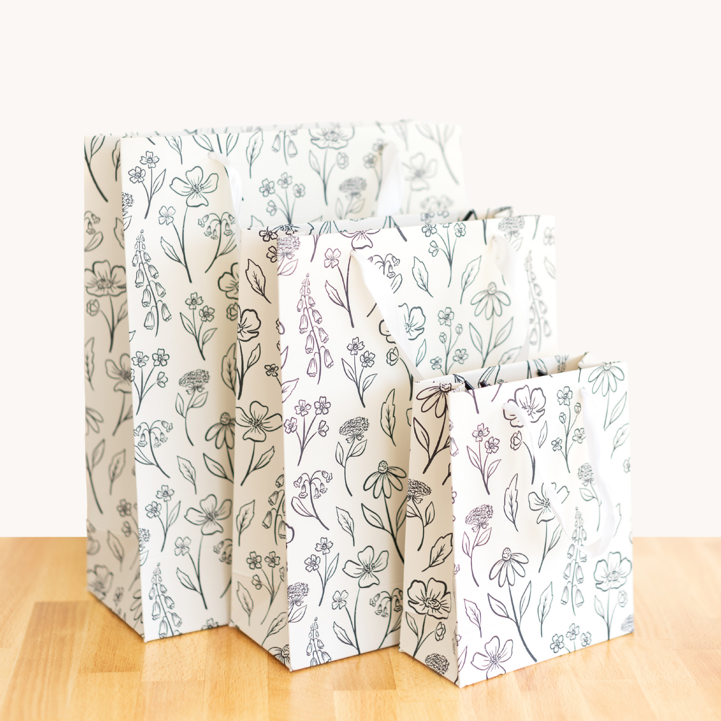 Elyse Breanne Design - Ivory Pressed Floral Gift Bag: Extra Small