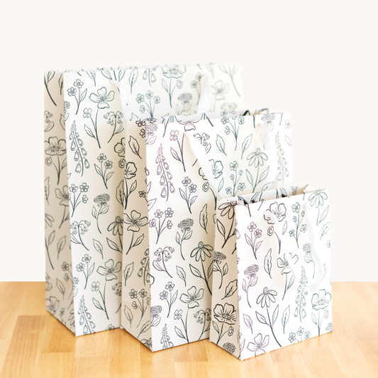 Elyse Breanne Design - Ivory Pressed Floral Gift Bag: Extra Small