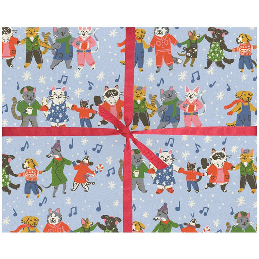 Smudge Ink - Caroling Cats & Dogs Gift Wrap: 3 Sheets per Roll