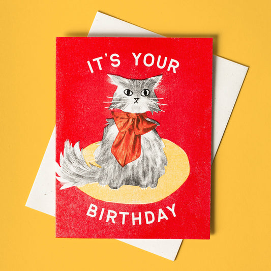Bromstad Printing Co. - It's Your Birthday Bow Cat - Risograph Card
