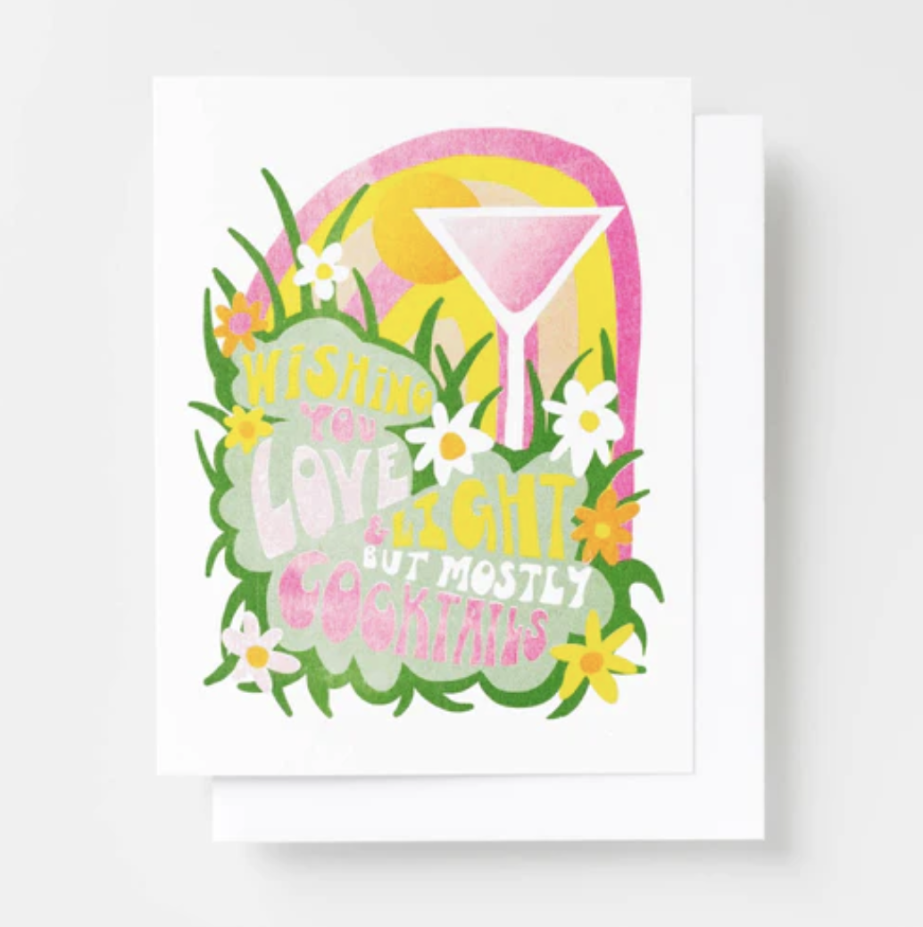 Yellow Owl - Love, Light & Cocktails - Risograph Card