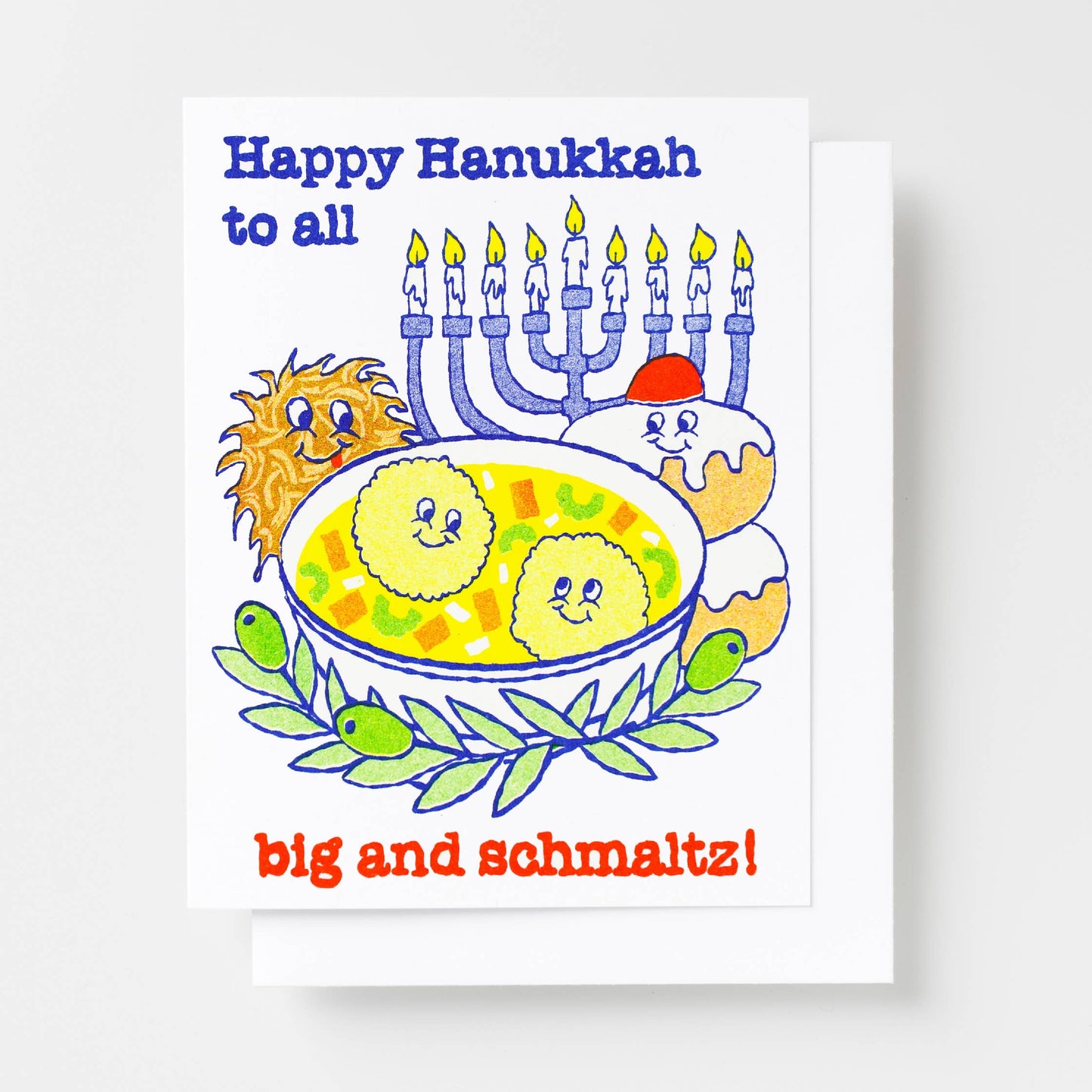 Yellow Owl Workshop - Happy Hanukkah All Big & Schmaltz Risograph Card