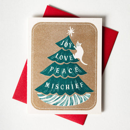 Bromstad Printing Co. - Joy Love Peace Mischief Cat - Risograph Christmas Card