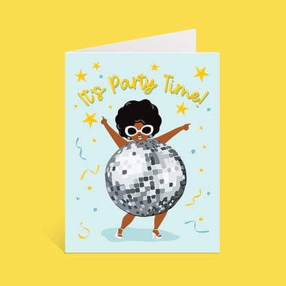 Lucy Loves Paper - Disco Ball Girl Party Birthday Card (A2)