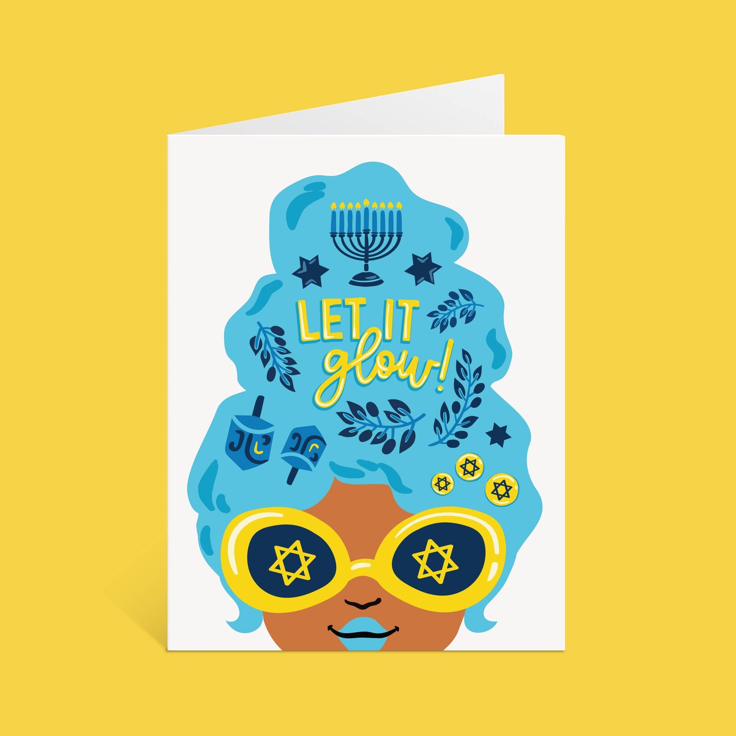 Lucy Loves Paper - Let It Glow, Big Hair Lady Hanukkah Card