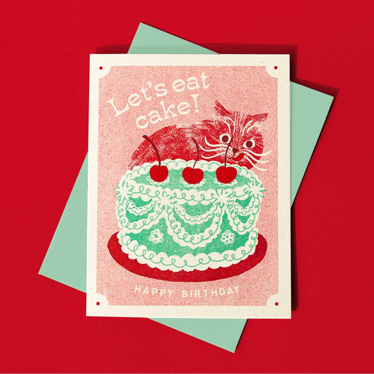 Bromstad Printing Co. - Let's Eat Cake Cat - Risograph Birthday Card