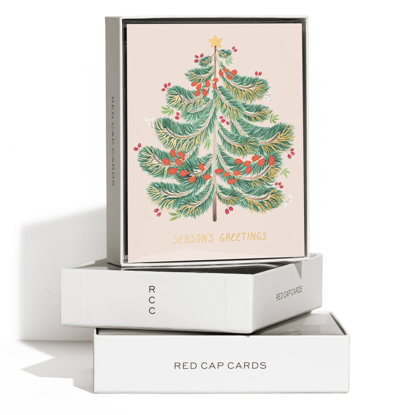 Red Cap Cards - Festive Evergreen Holiday Greeting Card