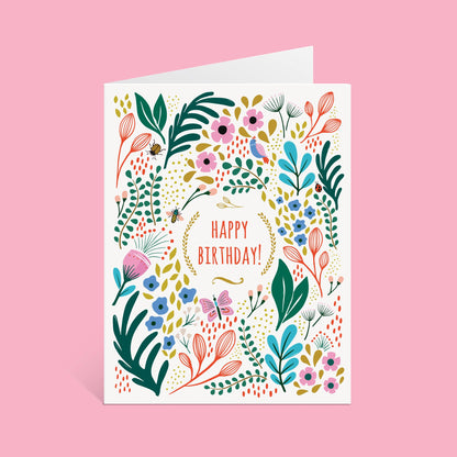 Lucy Loves Paper - Pink Spring Floral Happy Birthday Card (A2)