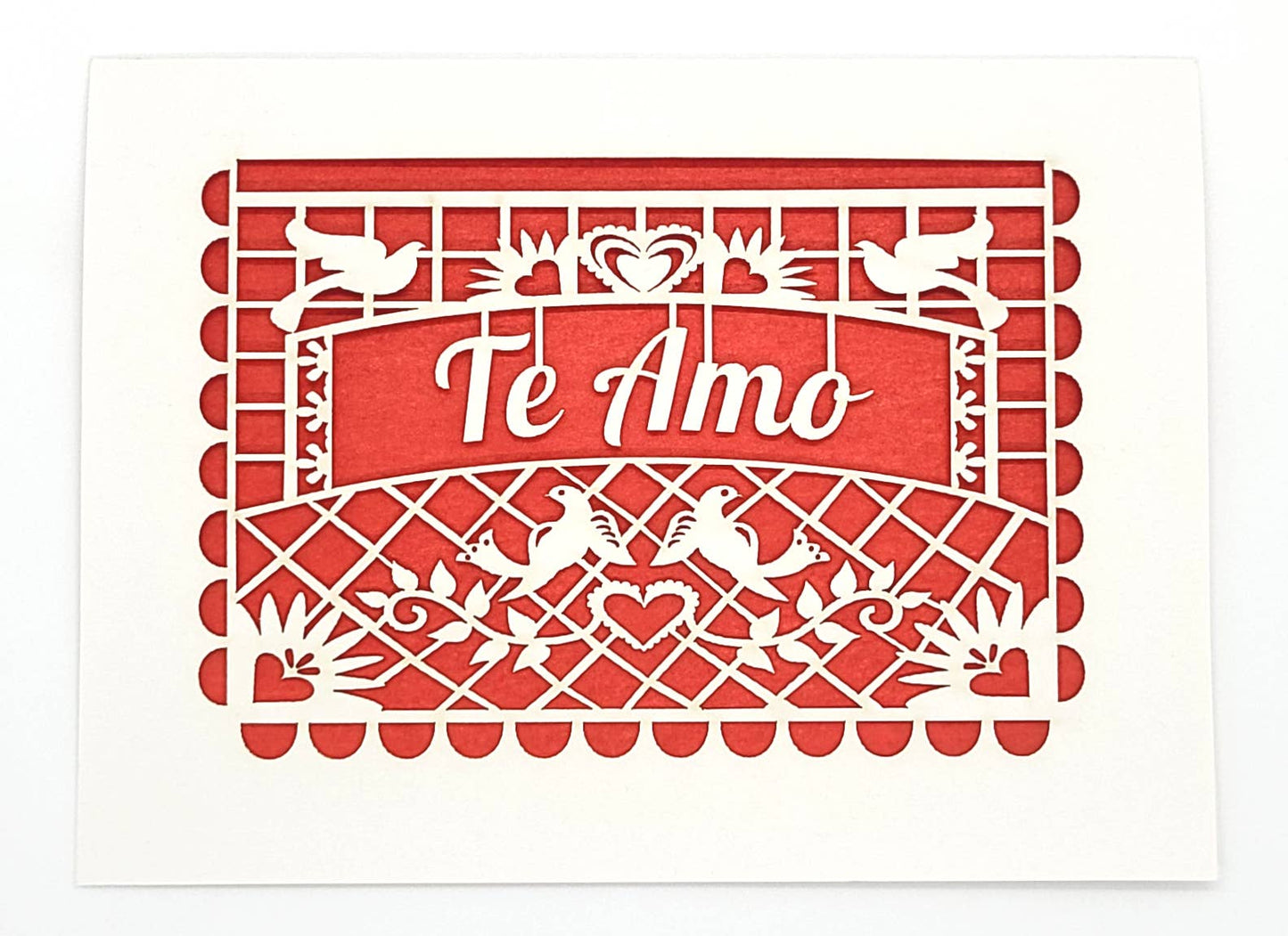 two hermanas - Te Amo - Papel Picado Spanish Love Card, Laser Cut: Red, A2