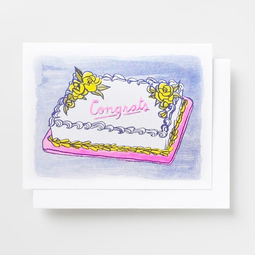 Yellow Owl Workshop - Congrats Cake - Risograph Card