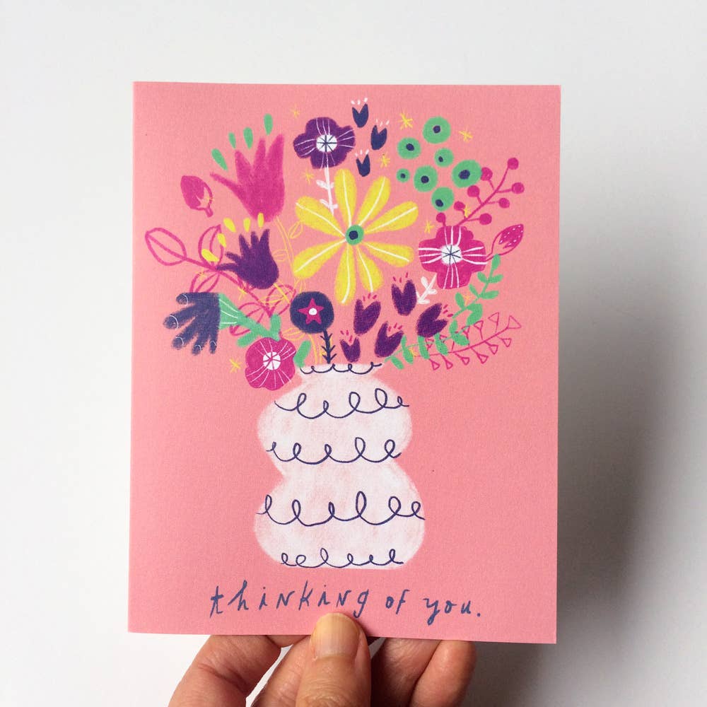 Honeyberry Studios - Pink Bouquet Thinking of You Sympathy Greeting Card