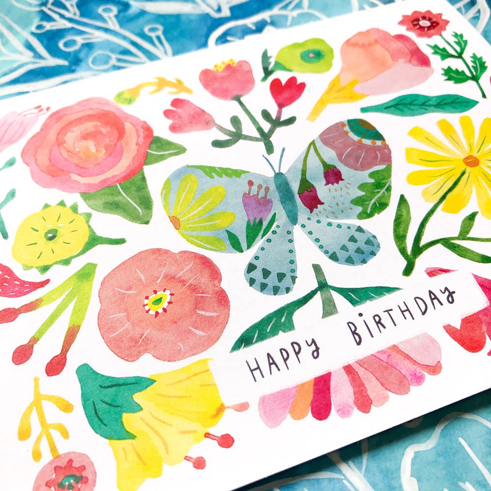 Honeyberry Studios - Butterfly Flower Birthday Greeting Card